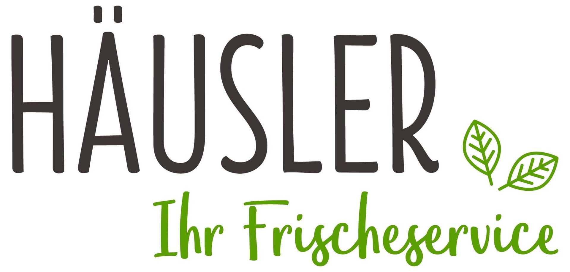 Logo von Häusler Frischeservice, graue Schrift, und  grüner Schriftzug "Ihr Frischeservice"
